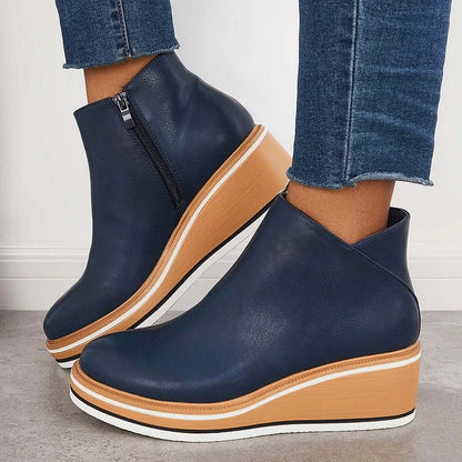 Bottines à plateforme en cuir avec fermeture éclair pour femme – Confort et style quotidien