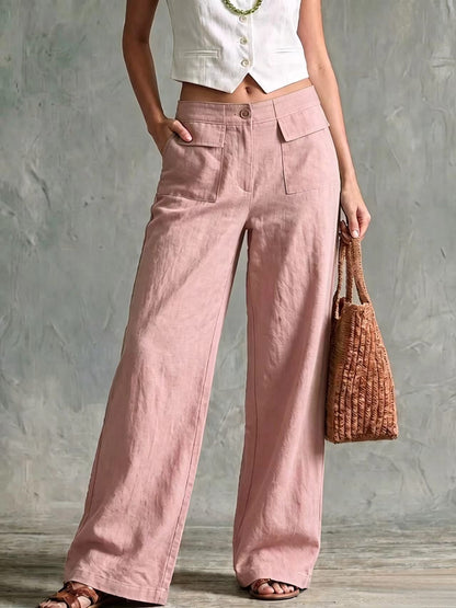 Pantalon femme uni ample a taille elastique decontractee