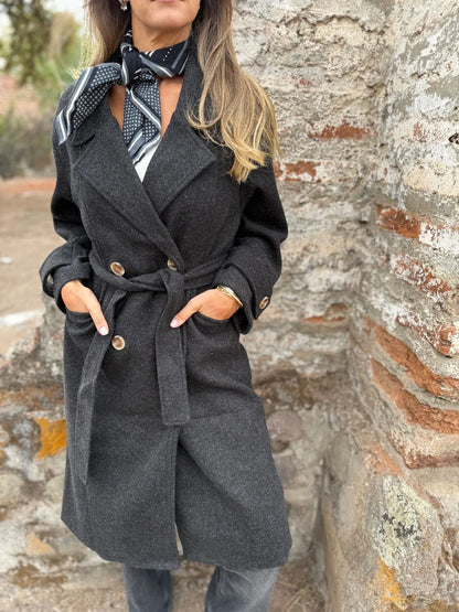 Cardigan-cappotto da donna con lacci – Giacca casual a maniche lunghe in misto lana, con revers e tasche