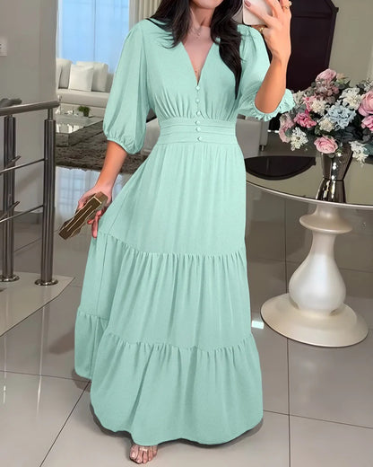 Vestido de mujer con volantes superpuestos y mangas tres cuartos - Elegante y favorecedor
