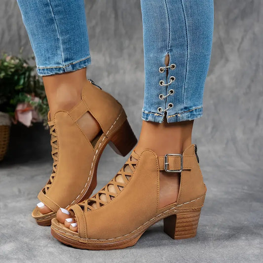 Sandales à boucle ouvertes élégantes hautes femmes – Chaussures d'été légères confortables et premium