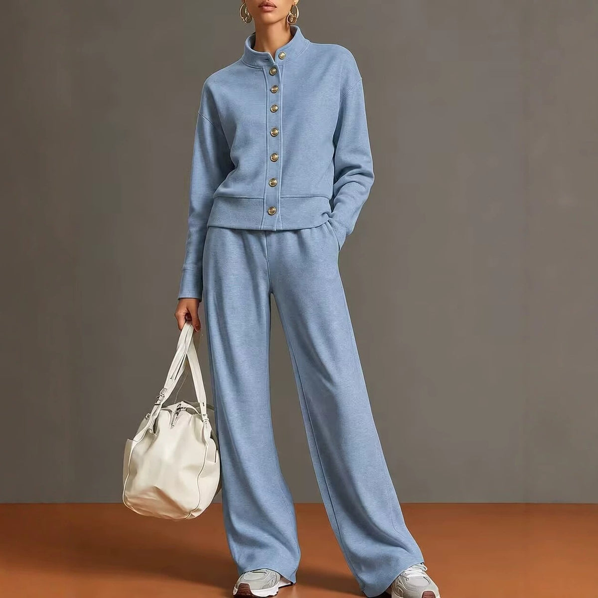 Ensemble cardigan col montant et pantalon large - Chic et confortable