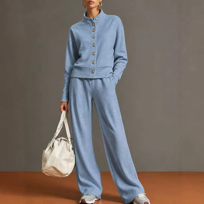 Ensemble cardigan col montant et pantalon large - Chic et confortable