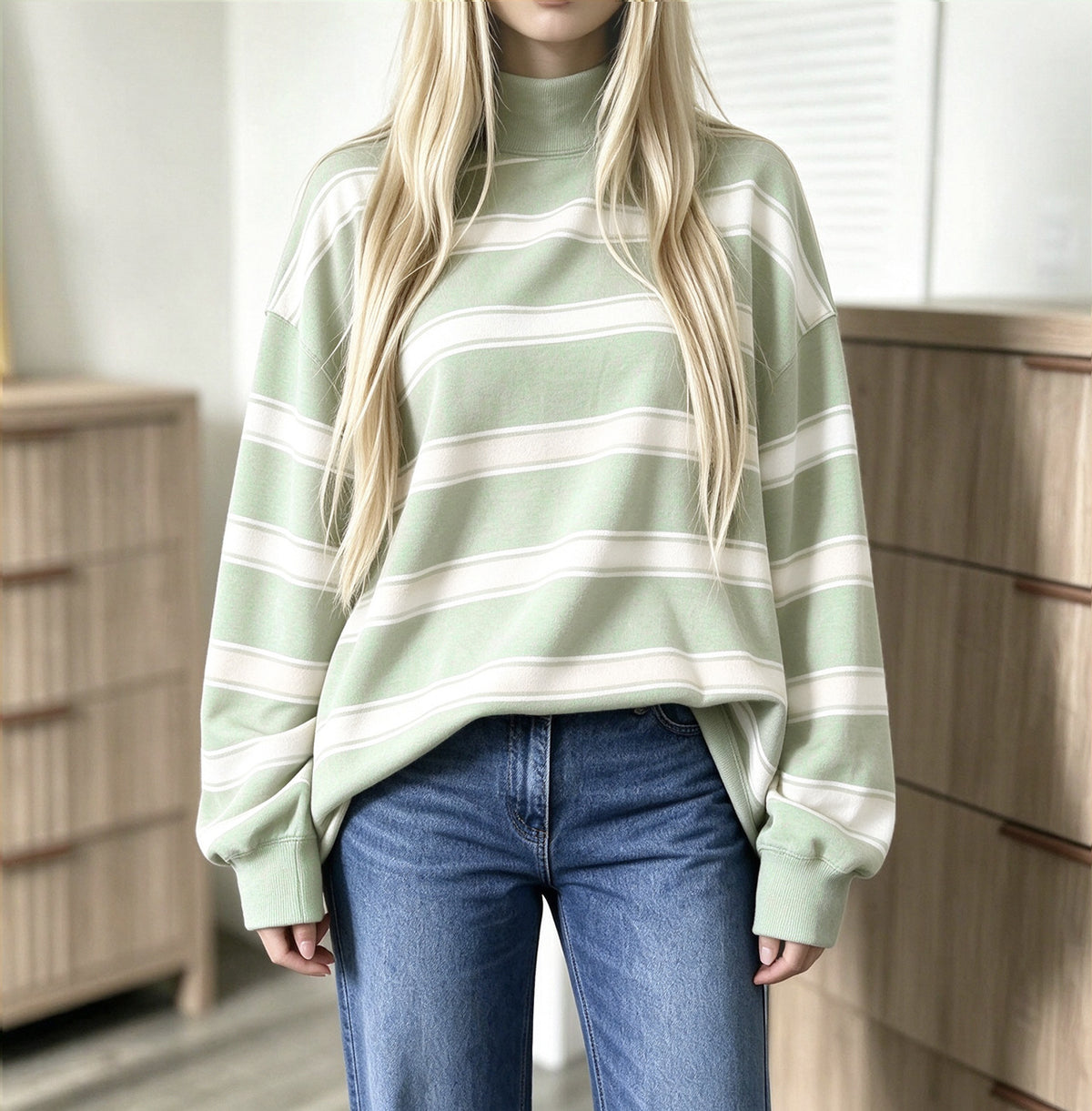 Sweatshirt femme imprimé à rayures – Décontracté et tendance