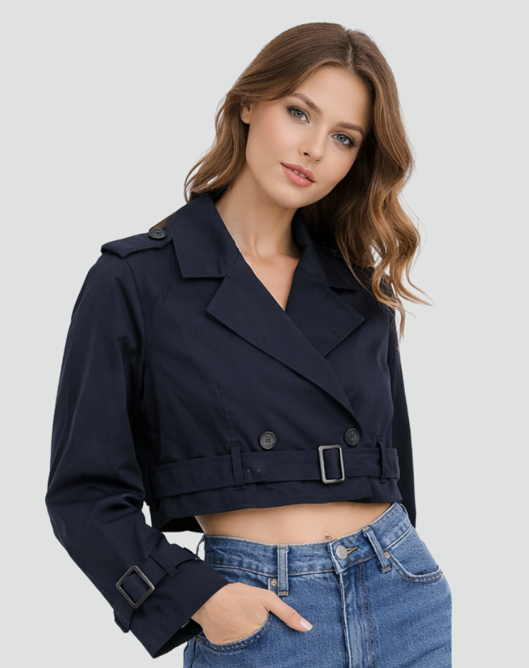 Trench femme court en coton coupe regular - Classique et polyvalent
