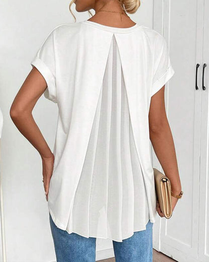 Blouse plissée à manches courtes femme