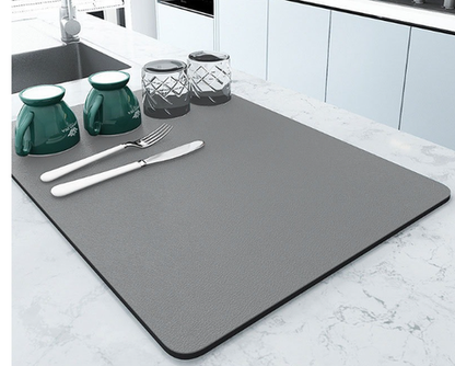 Tapis de Séchage à Vaisselle en Diatomite Ultra Absorbant – Séchage Rapide en 10 Minutes, Design Élégant, 40x30 cm, Couleur Beige