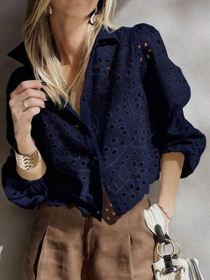 Chemisier femme court brode ajoure - Leger et elegant