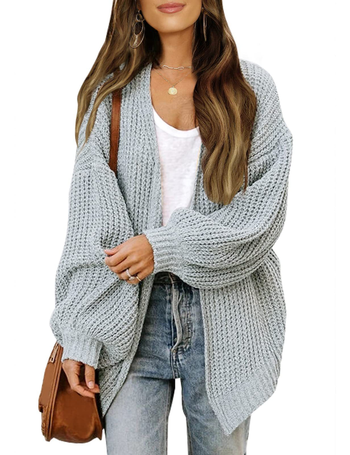 Cardigan-mantella da donna in maglia grossa – Stile oversize confortevole con maniche a lanterna