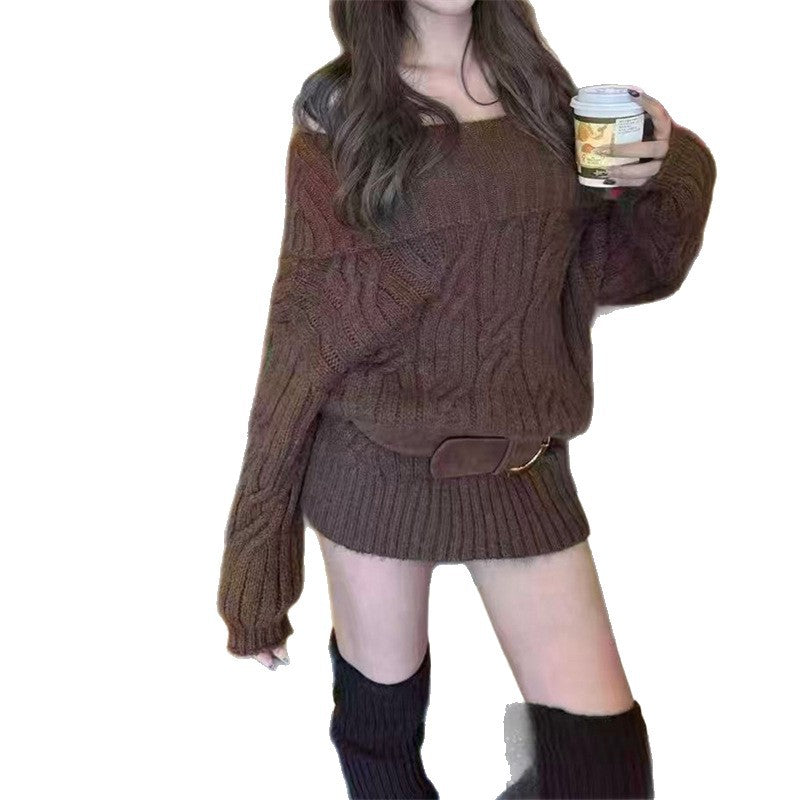 Pull femme en maille effet vison synthétique épaules dénudées – Style doux, douillet et élégant