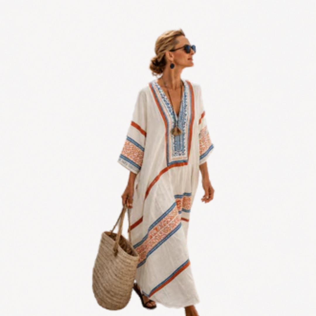 Caftan long femme raye - Fluide et elegant