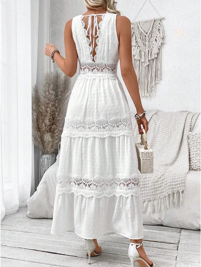 Robe longue blanche en dentelle pour femme – Légère, élégante, flatteuse, l’été