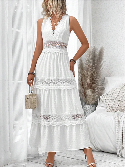 Robe longue blanche en dentelle pour femme – Légère, élégante, flatteuse, l’été