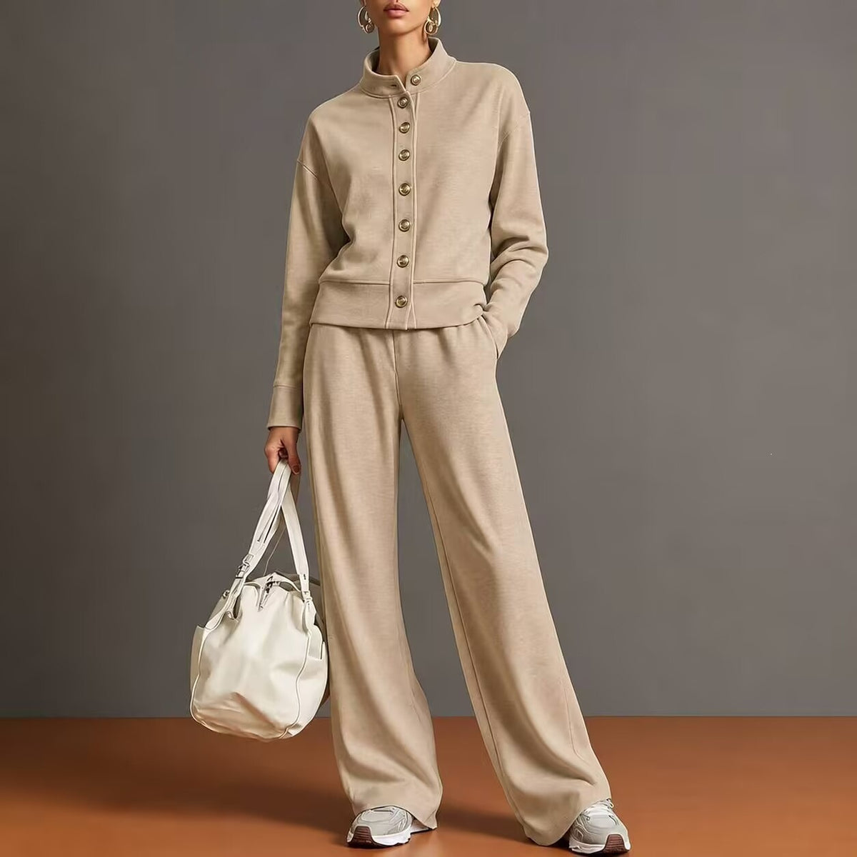 Ensemble cardigan col montant et pantalon large - Chic et confortable