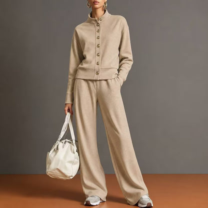 Ensemble cardigan col montant et pantalon large - Chic et confortable