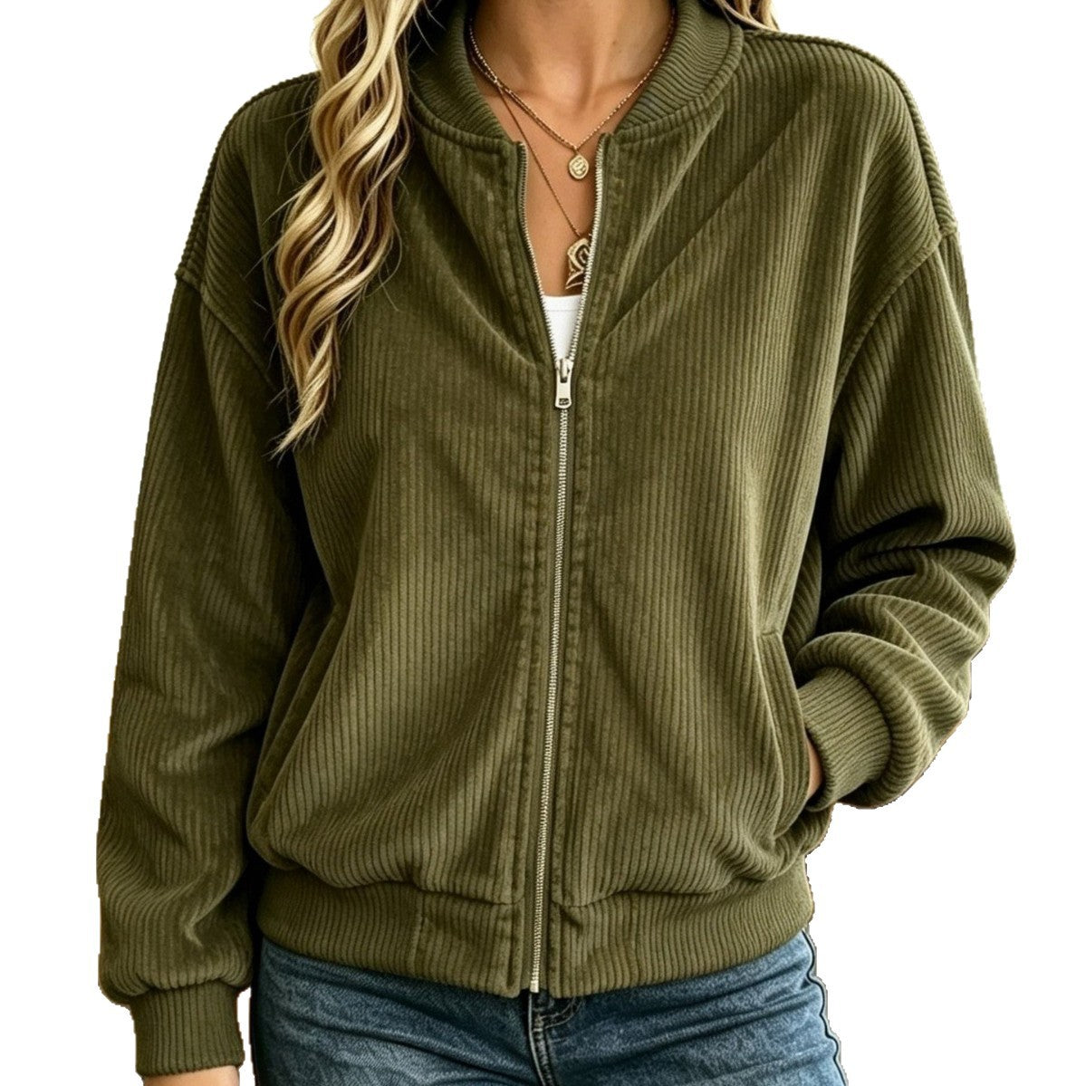 Giacca da donna con cerniera e righe verticali - Retrò e casual