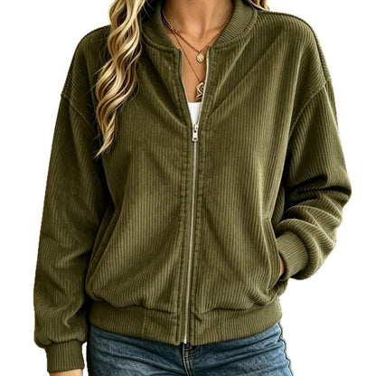 Giacca da donna con cerniera e righe verticali - Retrò e casual