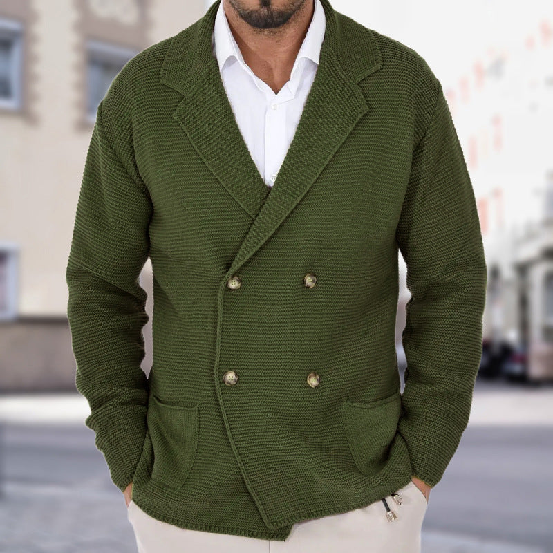 Cardigan Homme à Col Revers – Pull Fitté à Boutonnage Double en Maille Légère