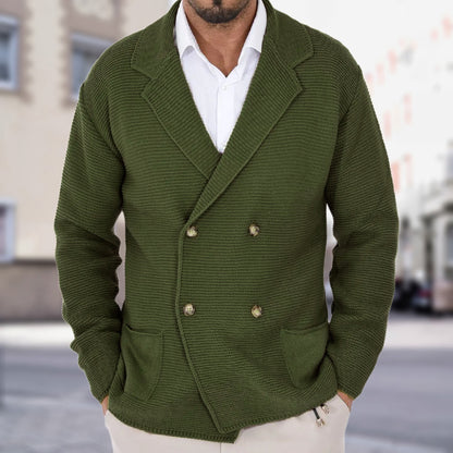 Cardigan Homme à Col Revers – Pull Fitté à Boutonnage Double en Maille Légère