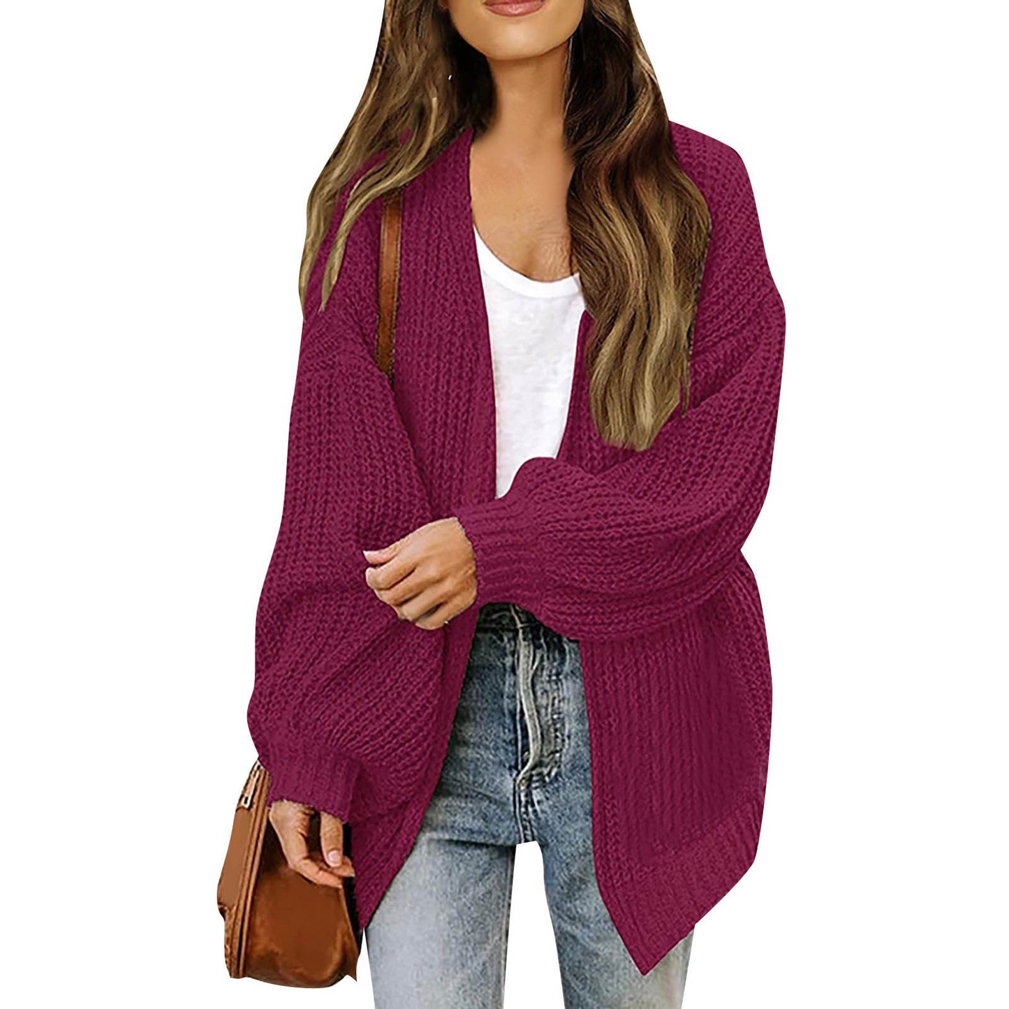 Cardigan-mantella da donna in maglia grossa – Stile oversize confortevole con maniche a lanterna