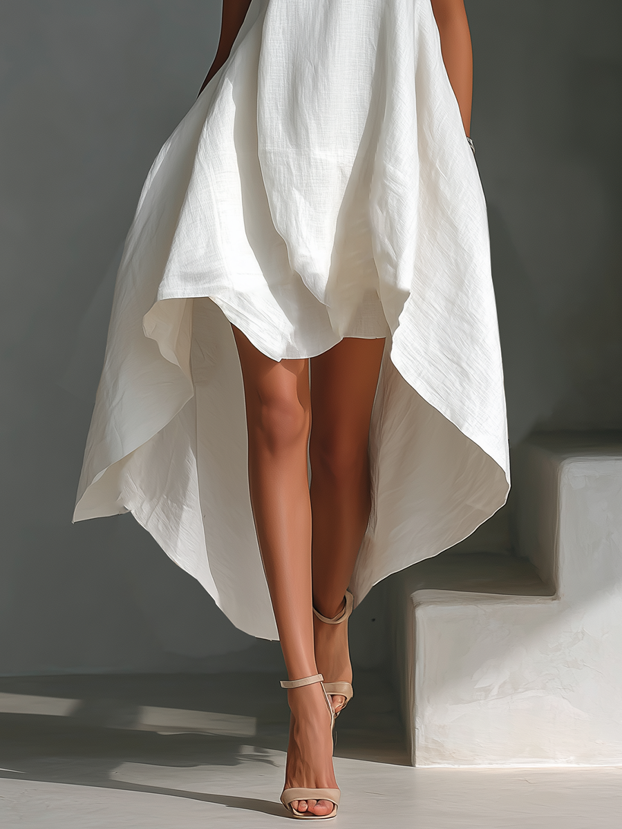 Robe midi sans manches en lin femme - Fluide et asymetrique