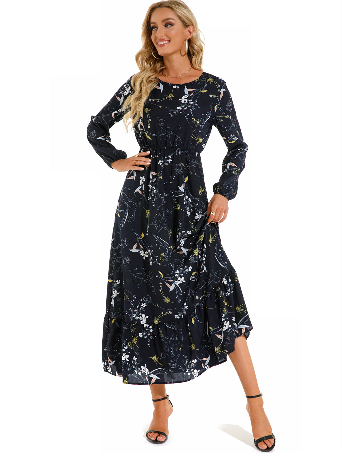 Robe Fleurie Polyvalente en Mousseline pour Femme – Style Élégant à Col Rond
