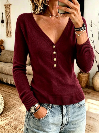 Maglione semplice da donna in maglia con scollo a V – Uno stile autunno-inverno confortevole ed elegante