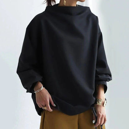 Pull Col Montant Élégant Femme – Coupe Décontractée Noir à Manches Longues