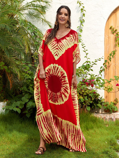Vestido largo estampado para mujer con cuello en V - Ligero y veraniego