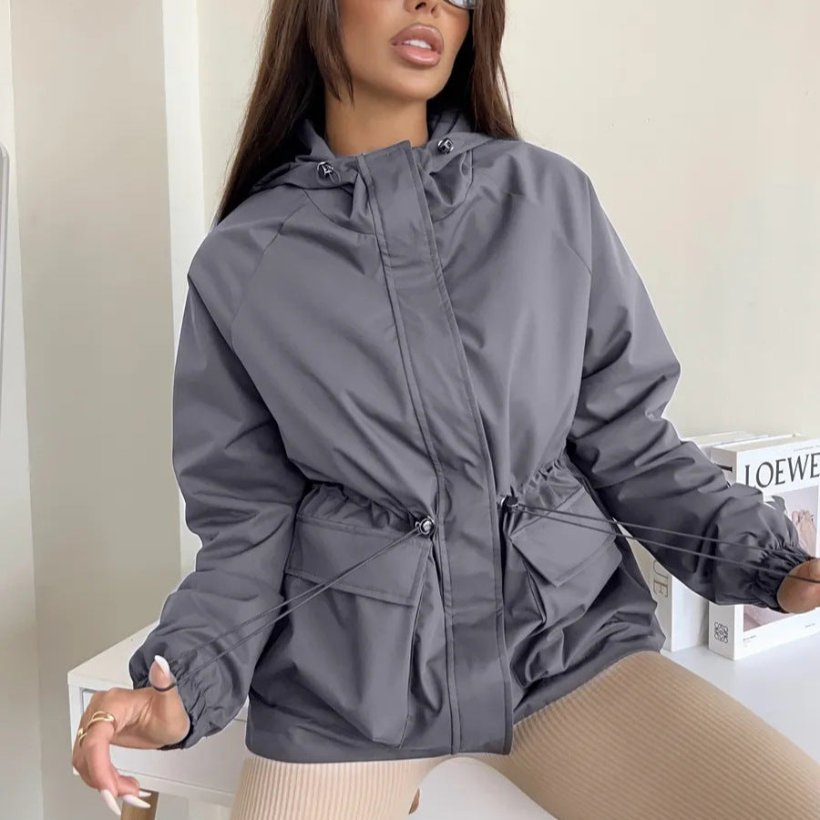 Lightweight women's hooded jacket with drawstring - Practical and casual