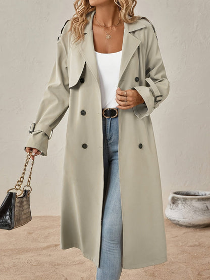 Trench Long Élégant en Coton Mélangé pour Femme – Idéal au Quotidien
