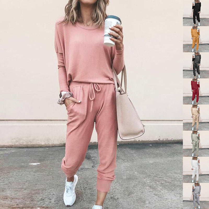 Casual Two-Piece Set for Women with Long Sleeves – Sweater Top and Drawstring Pants