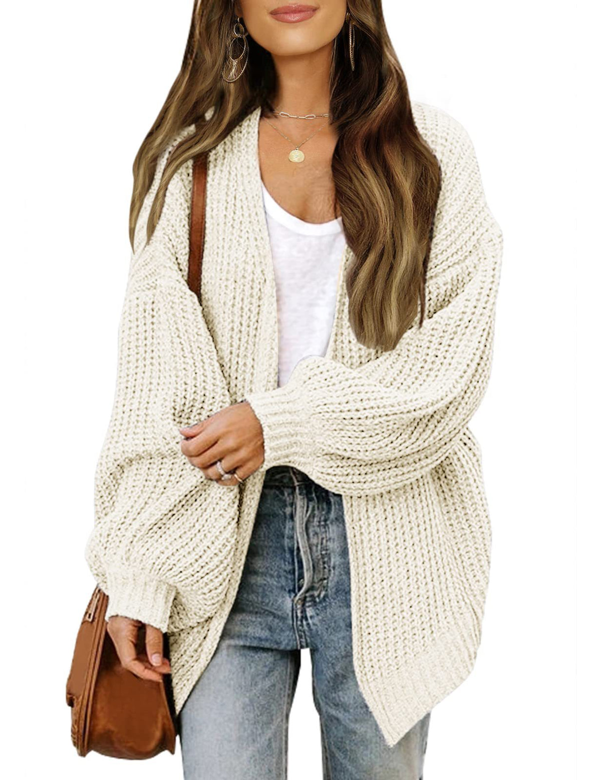 Cardigan-mantella da donna in maglia grossa – Stile oversize confortevole con maniche a lanterna