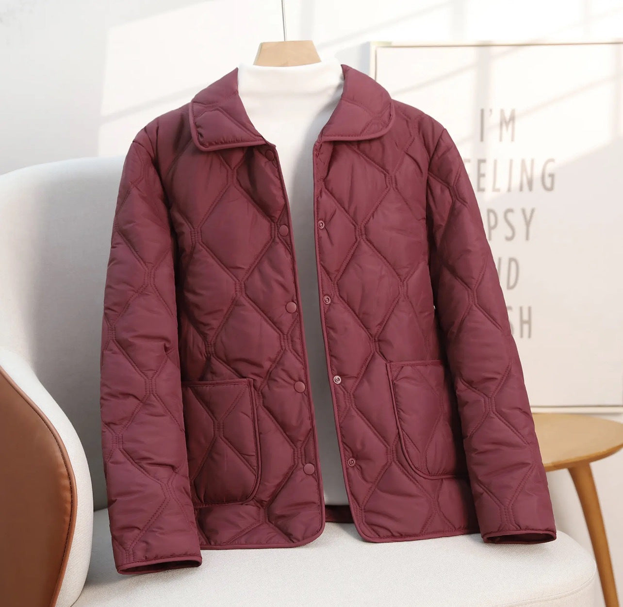 Women’s Cotton Quilted Jacket with a Relaxed Fit – Casual Short Lapel Coat