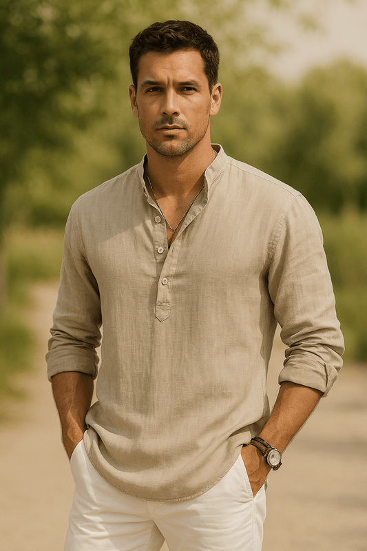 Chemise Noir Élégante en Lin pour Hommes