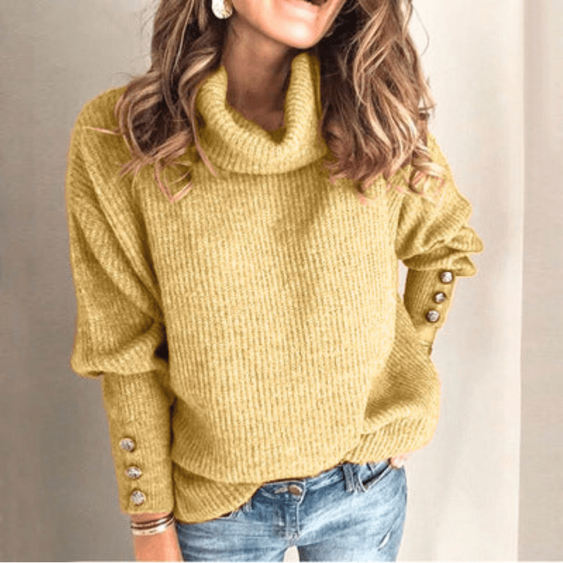 Pull Col Roulé à Manches Bouffantes pour Femme – Tricot Fin Élégant et Douillet