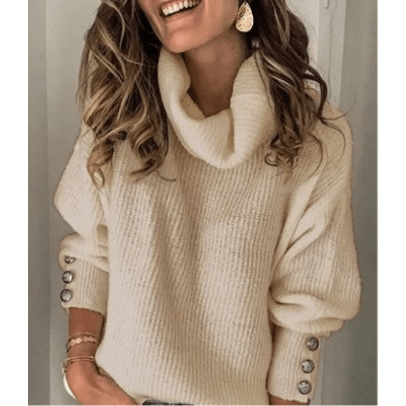 Pull Col Roulé à Manches Bouffantes pour Femme – Tricot Fin Élégant et Douillet