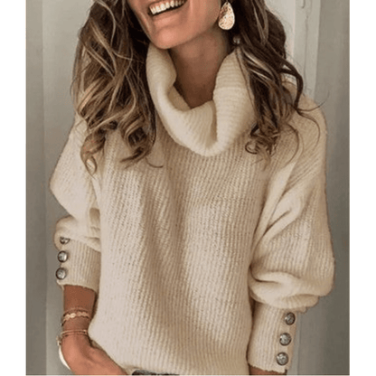 Pull Col Roulé à Manches Bouffantes pour Femme – Tricot Fin Élégant et Douillet