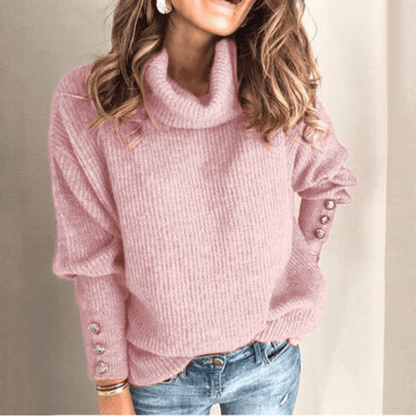 Pull Col Roulé à Manches Bouffantes pour Femme – Tricot Fin Élégant et Douillet