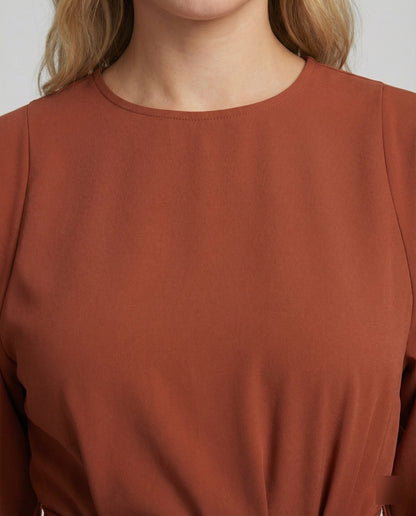 Robe Midi Élégante Femme – Coupe Portefeuille Ceinturée Manches Lanternes