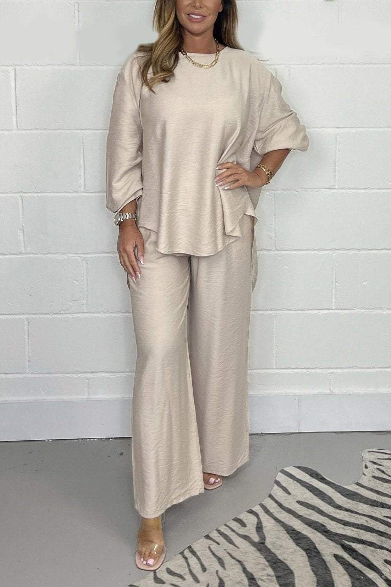 Ensemble Deux Pièces Bohème Élégant Femme – Haut Manches Courtes et Pantalon Taille Haute