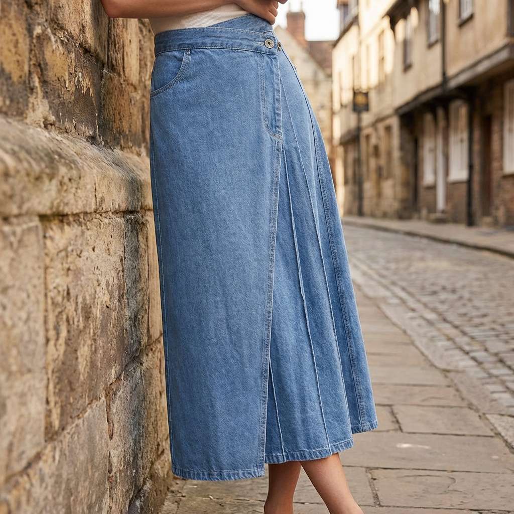 Jupe en denim femme taille haute avec fente frontale - Casual et estivale