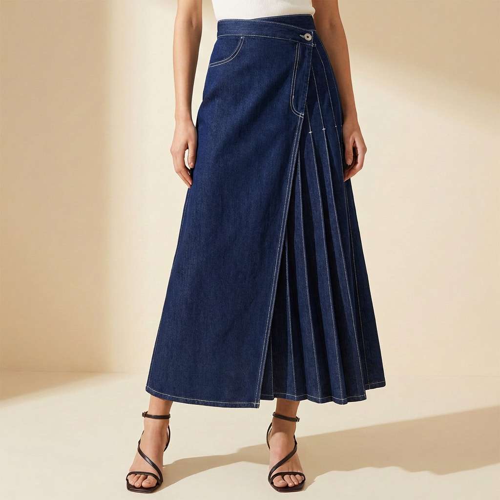 Jupe en denim femme taille haute avec fente frontale - Casual et estivale