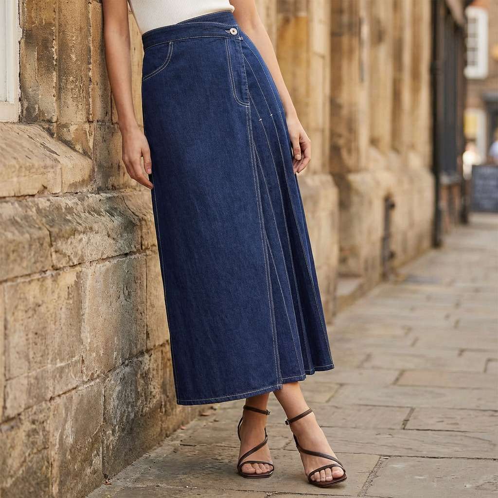 Jupe en denim femme taille haute avec fente frontale - Casual et estivale