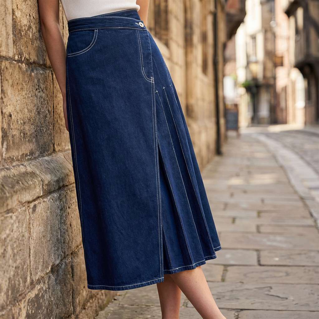 Jupe en denim femme taille haute avec fente frontale - Casual et estivale