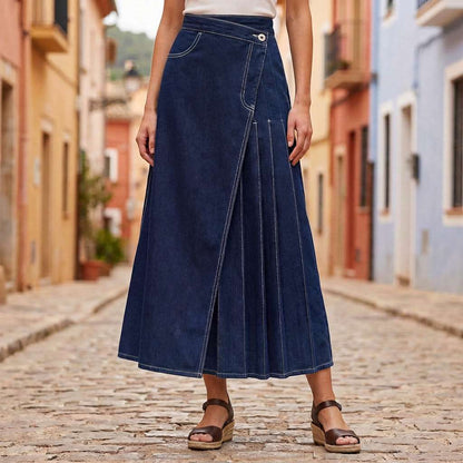 Jupe en denim femme taille haute avec fente frontale - Casual et estivale