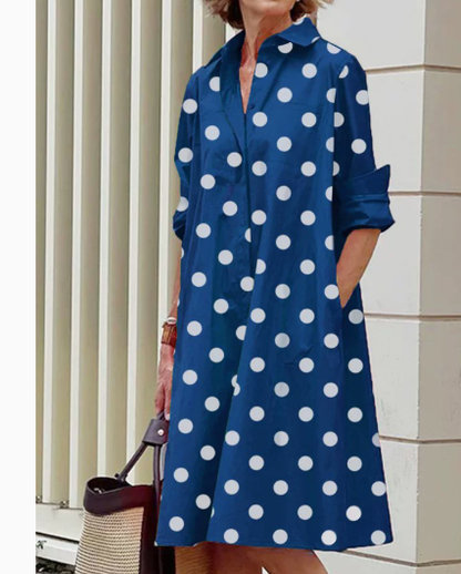 Vestido camisa para mujer con lunares polka dot – Corte fluido y elegante en mezcla de algodón