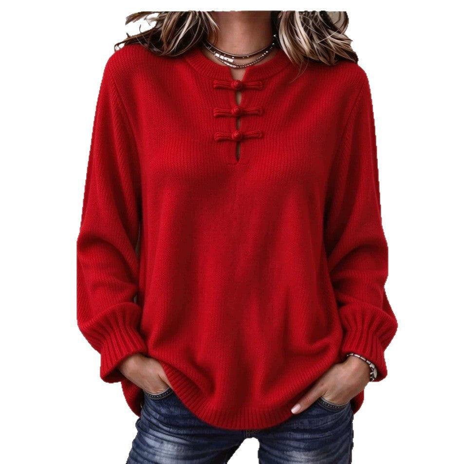 Women's knit sweater - Mock neck and relaxed fit