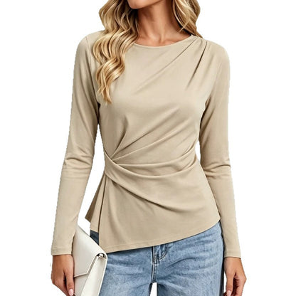 Damebluse med snoede læg og lange ærmer - Elegant og enkel