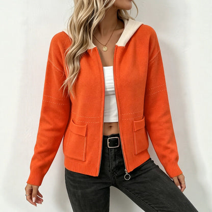 Women's hooded zip-up cardigan - Soft and sporty